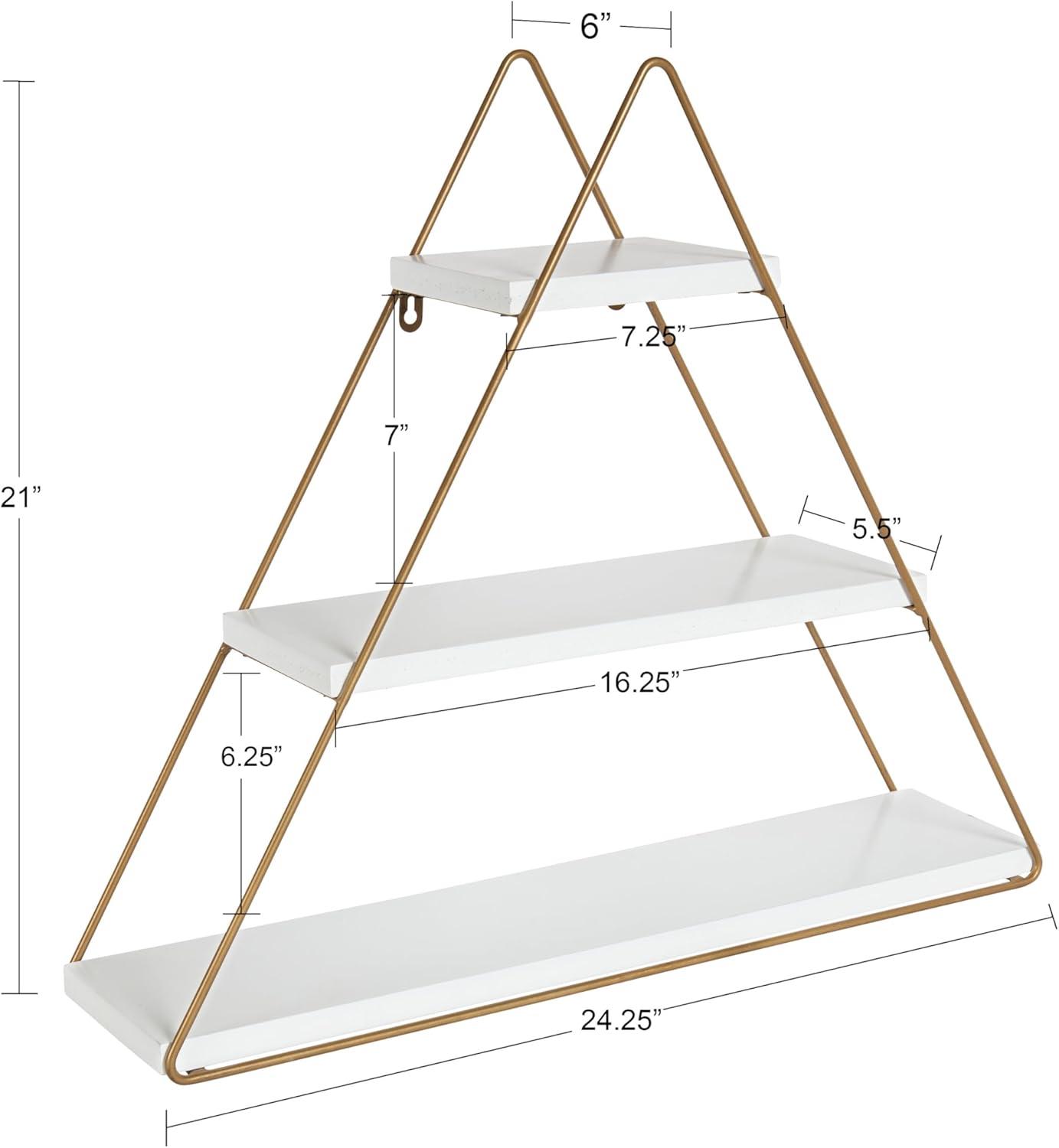 White and Gold Triangular Three-Tier Wall Shelf