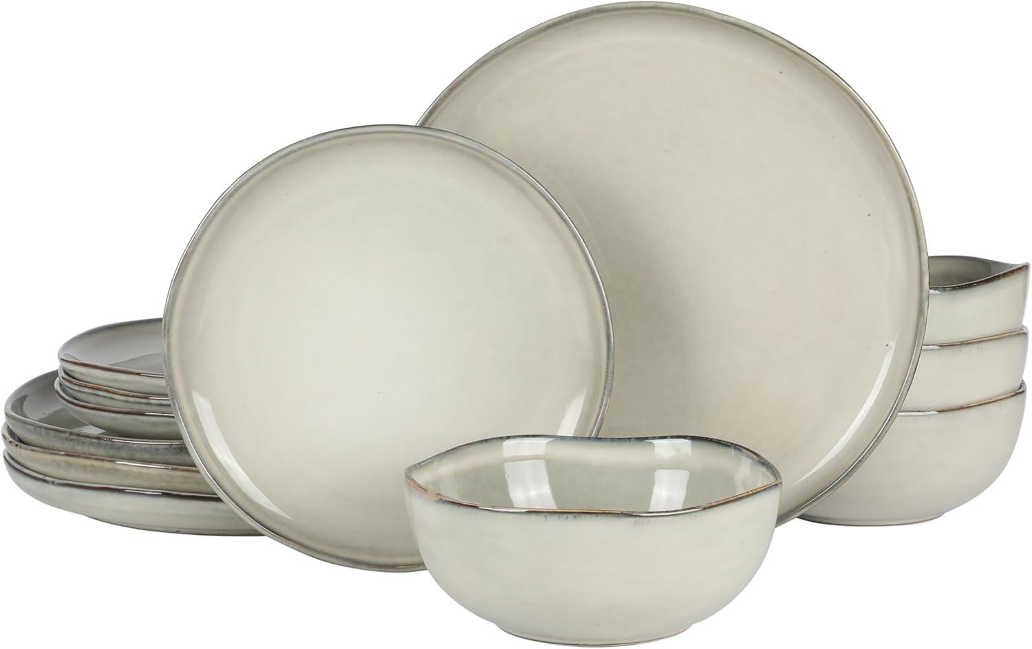 Moon White 12-Piece Ceramic Dinnerware Set with Semi-Glossy Finish