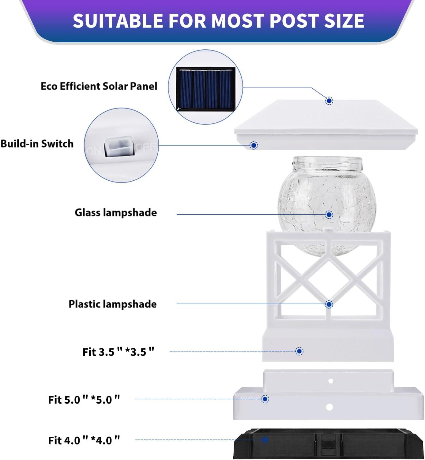 TWINSLUXES Solar Post Cap Lights Outdoor - Waterproof LED Fence Post Solar Lights for 3.5x3.5/4x4/5x5 Wood Posts in Patio, Deck or Garden Decoration 4 Pack