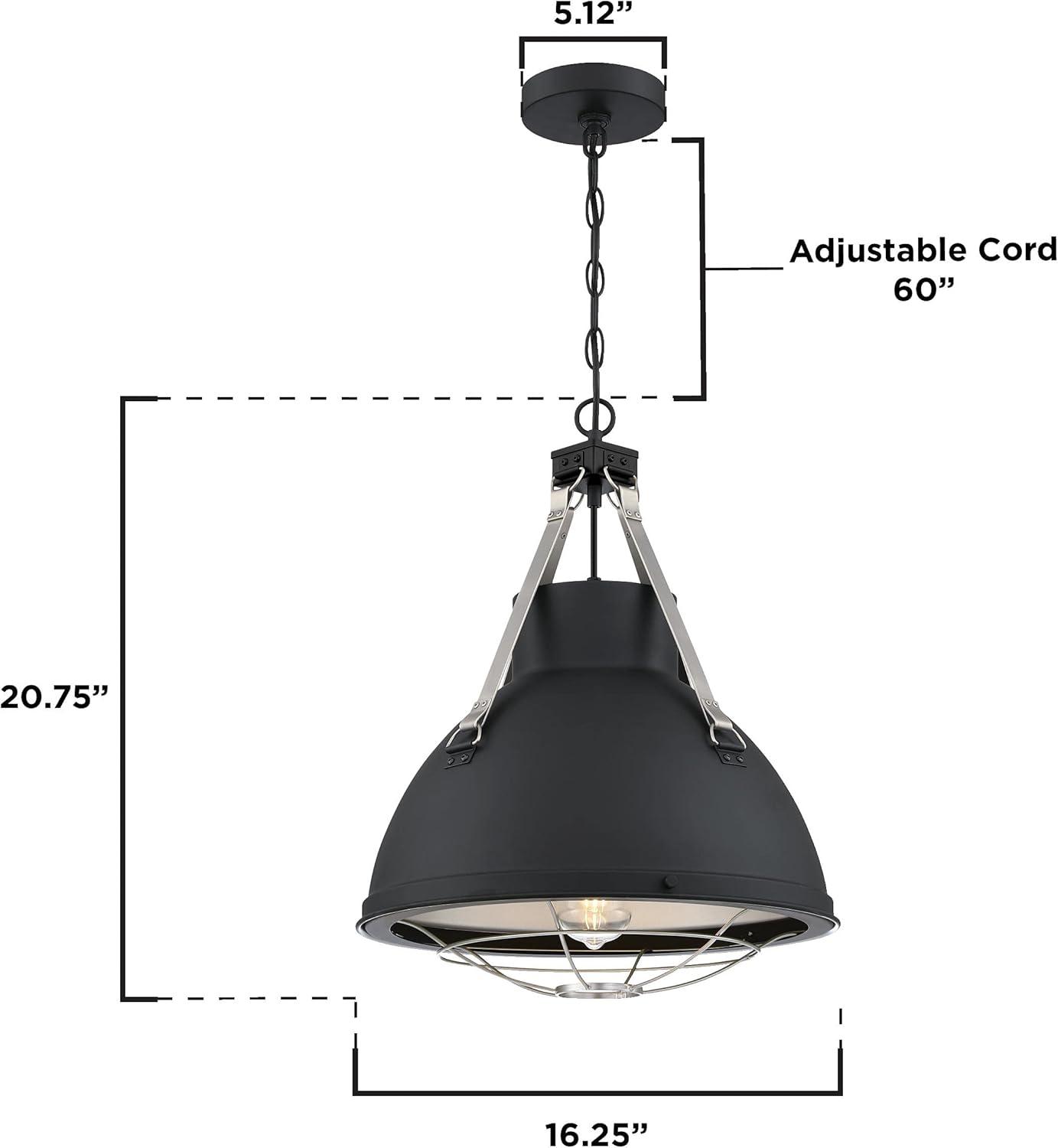 Matte Black Industrial Cage Pendant Light with Pewter Accents