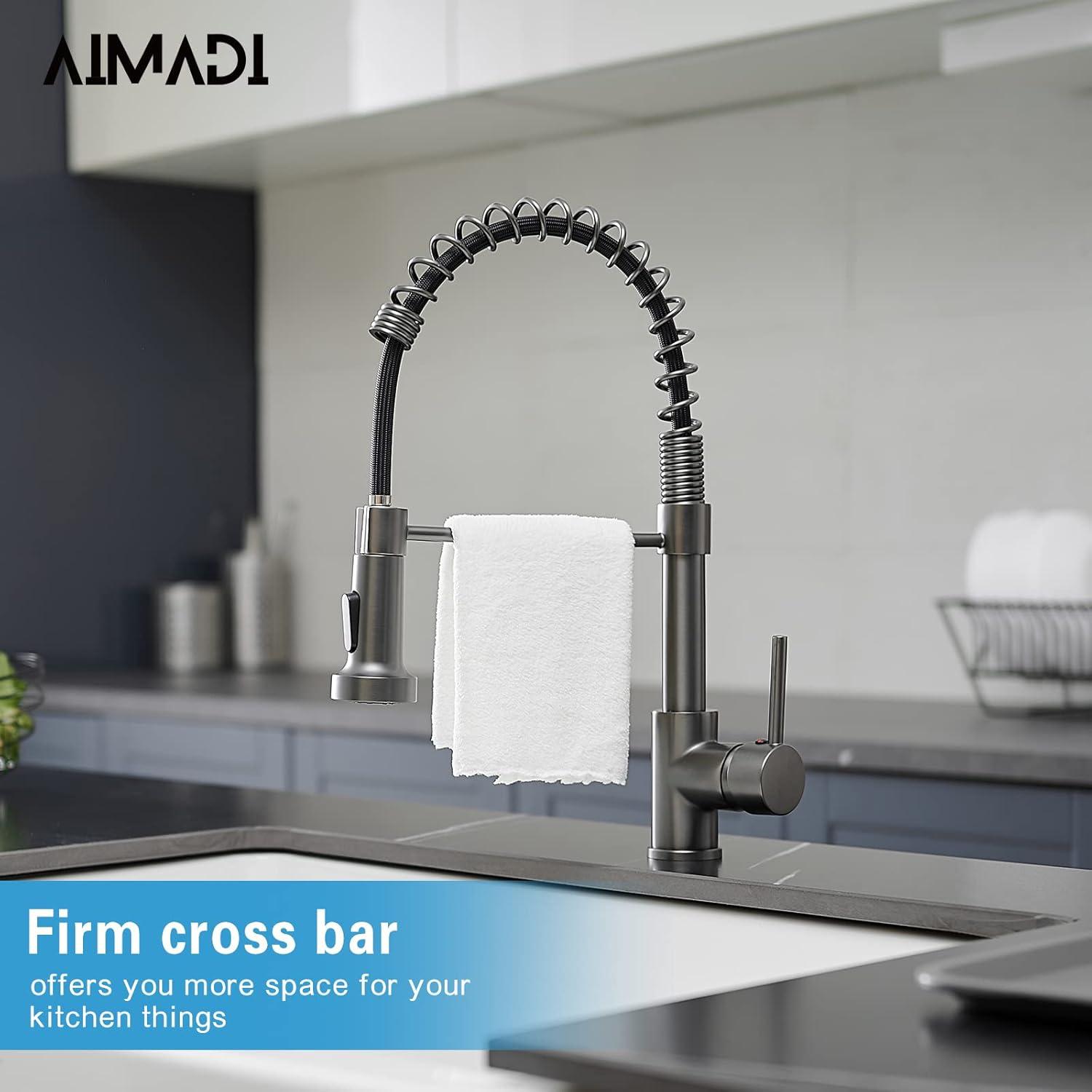 Gunmetal Gray Stainless Steel Pull-Down Kitchen Faucet with Sprayer