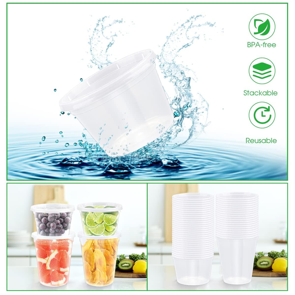 [50 Pack,16oz, 32oz ] Food Storage Containers with Lids- BPA-Free | Leakproof | Airtight | Stackable Plastic Deli Containers (Includes 10 Spoons & 10 Forks) , Dishwasher, Microwave & Freezer Safe