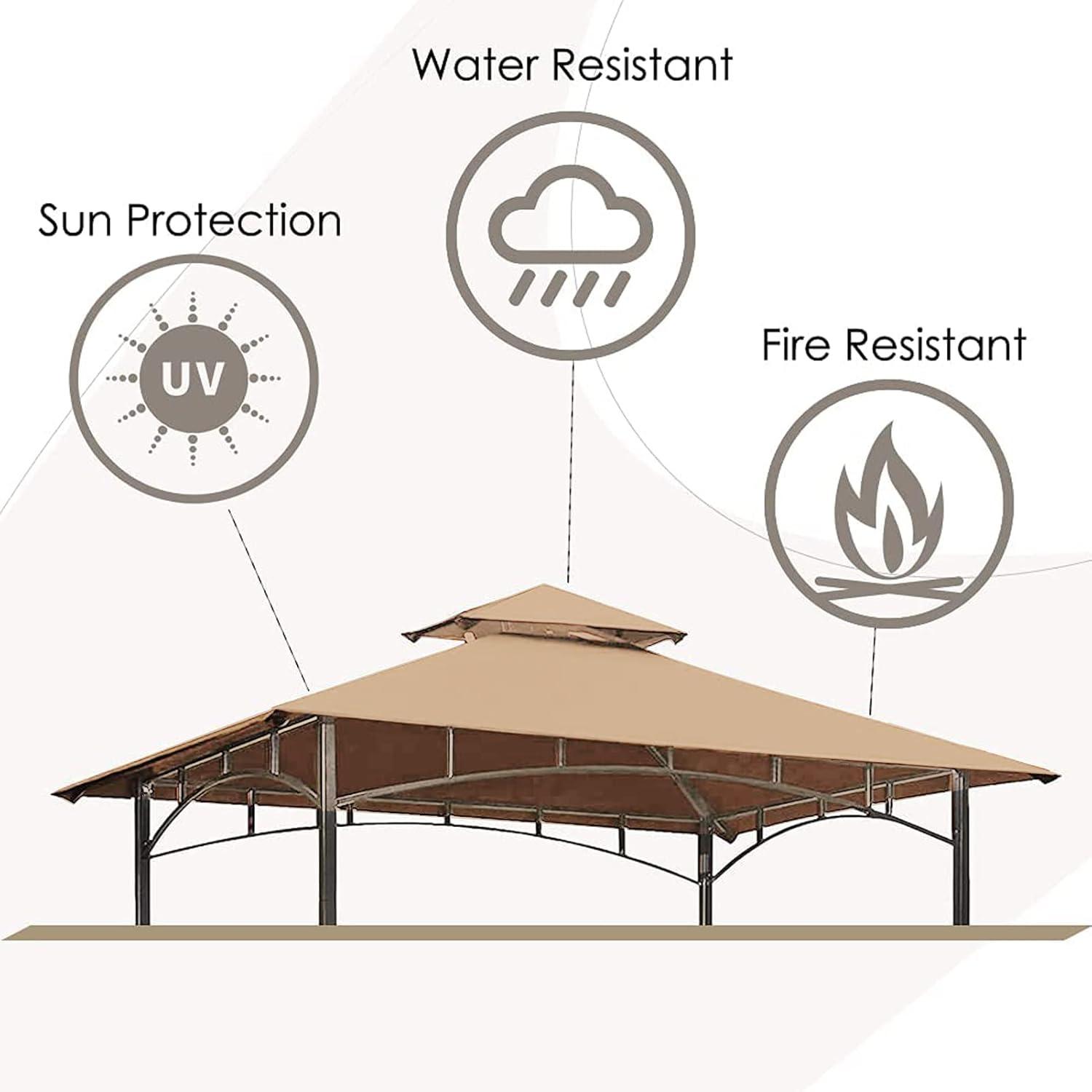 8 x 5 Ft Grill Gazebo Replacement Canopy Roof, Outdoor BBQ Gazebo Canopy Top Cover, Double Tired Grill Replacement Conopy with Durable Polyester Fabric,Beige