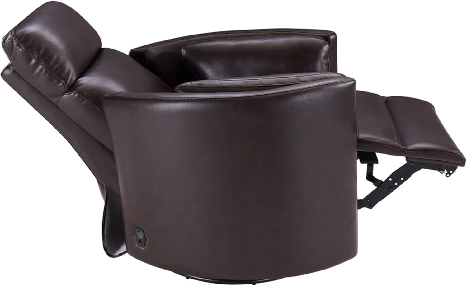 Florence Brown Top-Grain Leather Swivel Recliner with USB Charger