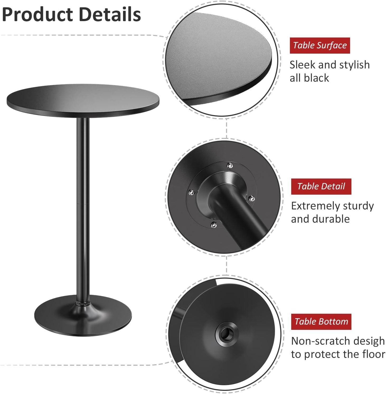 Homall Bistro Pub Table Round Bar Height Cocktail Table Metal Base MDF Top Obsidian Table with Black Leg 23.8-Inch Top, 39.5-Inch Height, Black