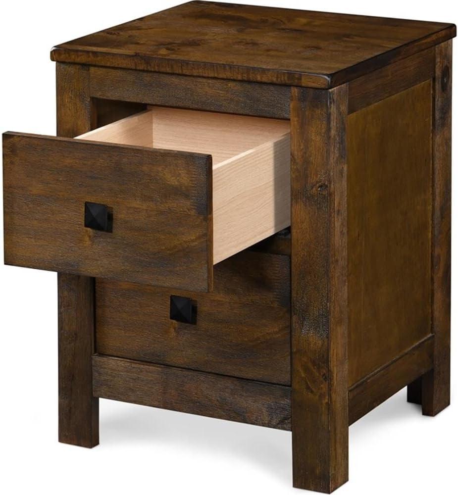 Stratford 2 Drawer Nightstand Classic Brown - Finch: Bedside Storage, Rustic Farmhouse Design