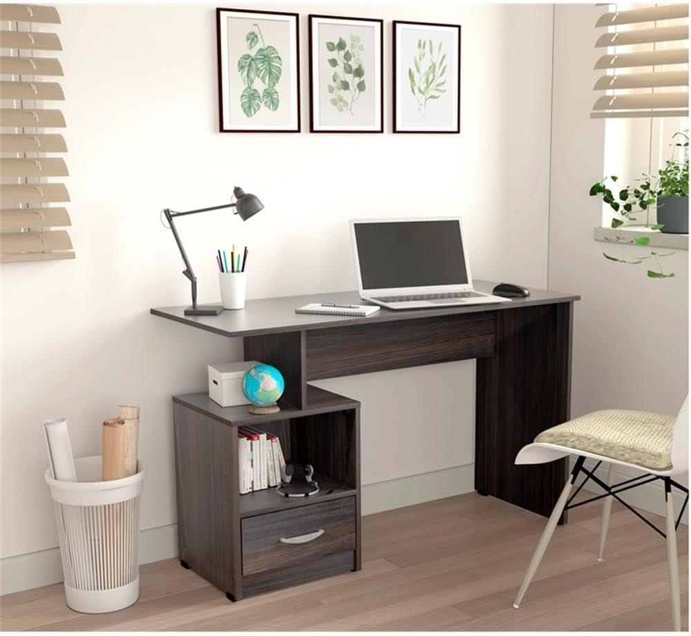 Inval Modern Writing Desk with Drawer and Open Storage, Espresso