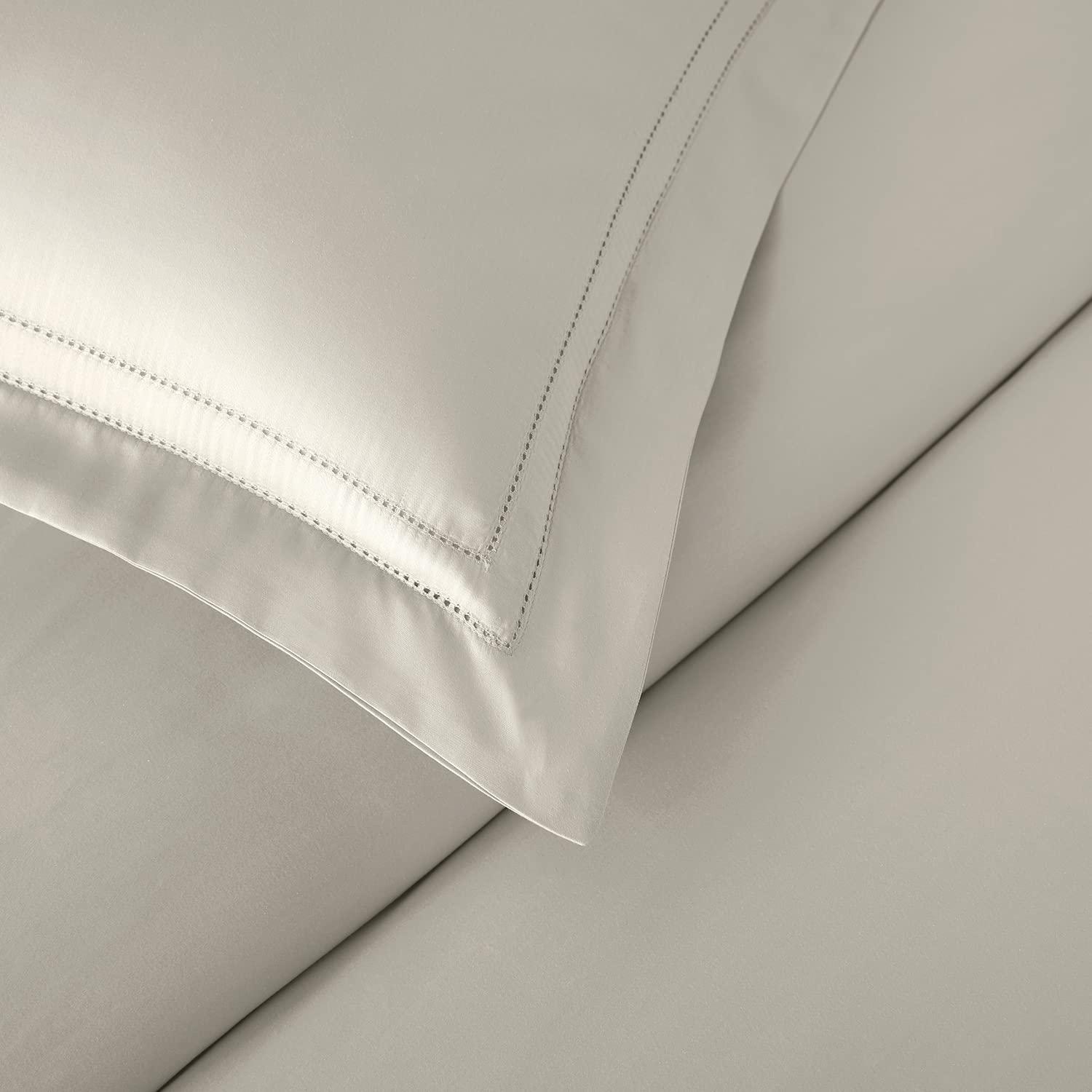 Pure Parima Luxury Duvet Cover Set 100% Certified Egyptian Cotton, Double Hem-Stitched Sateen Weave, Hidden Zipper Closure 1 Duvet Cover and 2 Pillow Shams (Linen, Queen)