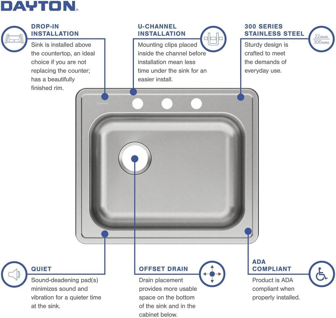 Dayton 25" L x 21" W Drop in Kitchen Sink