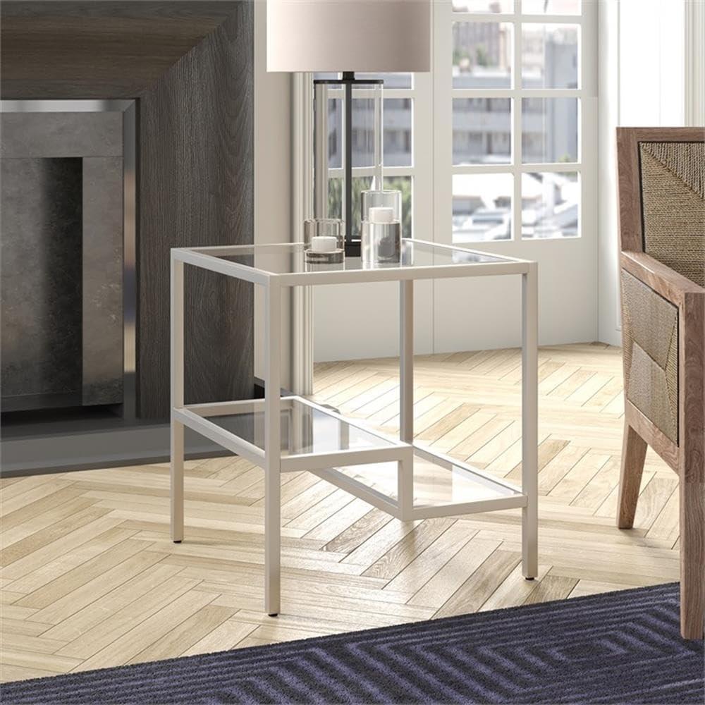 Evelyn&Zoe Lovett 20" Wide Square Side Table, Satin Nickel