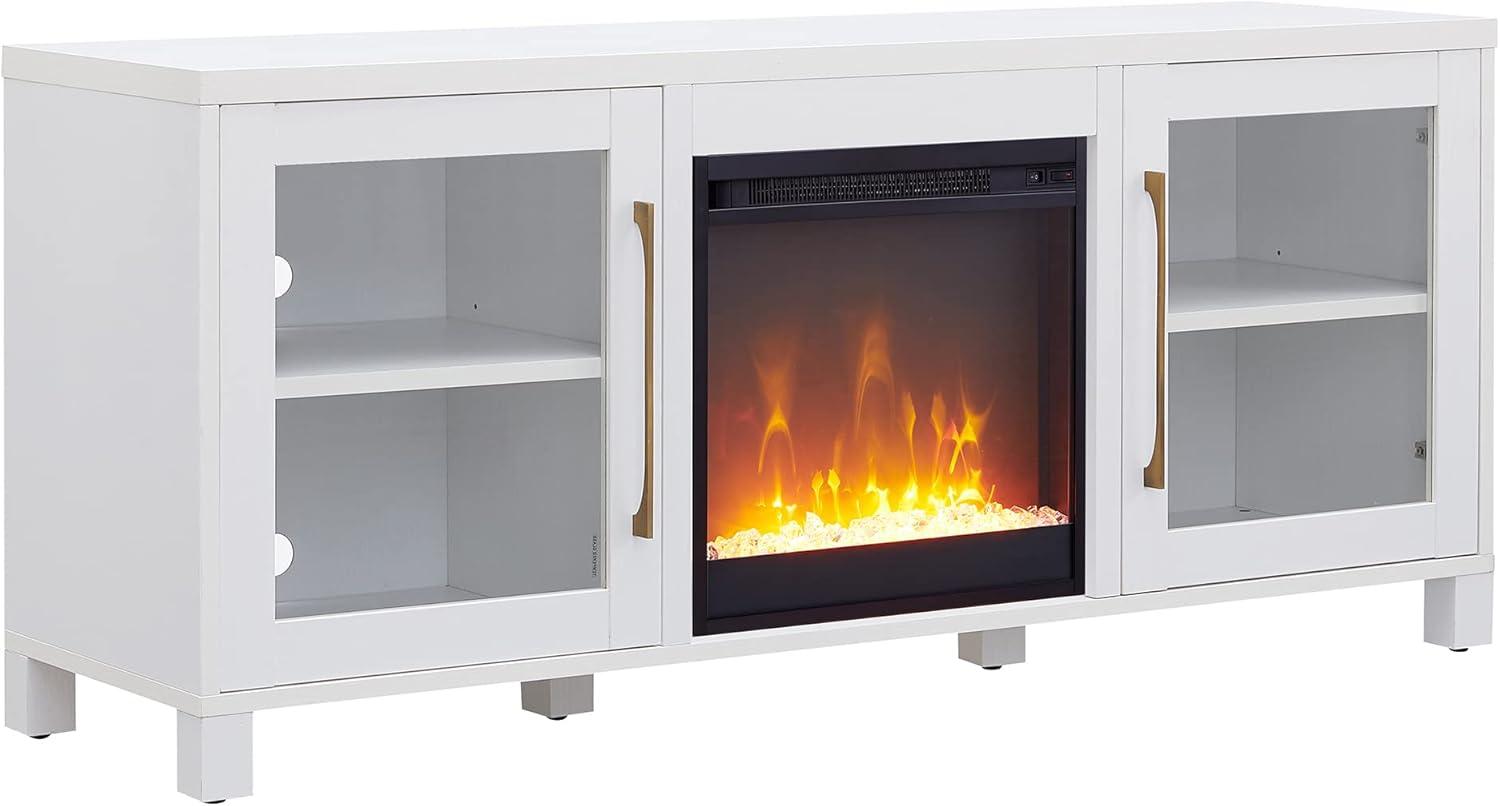 Quincy 58" Classic White TV Stand with Crystal Electric Fireplace and Storage