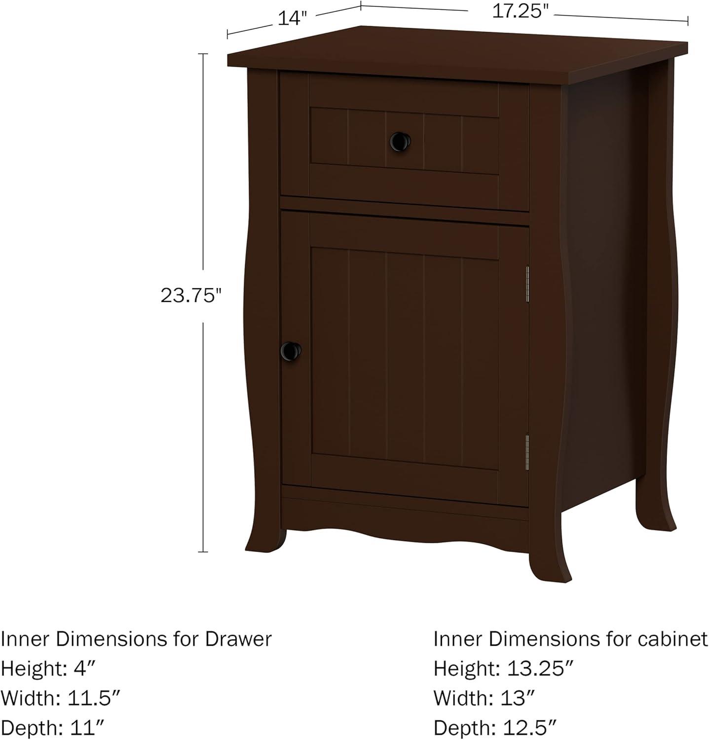 Dark Brown Wood and Metal Storage End Table with Drawer