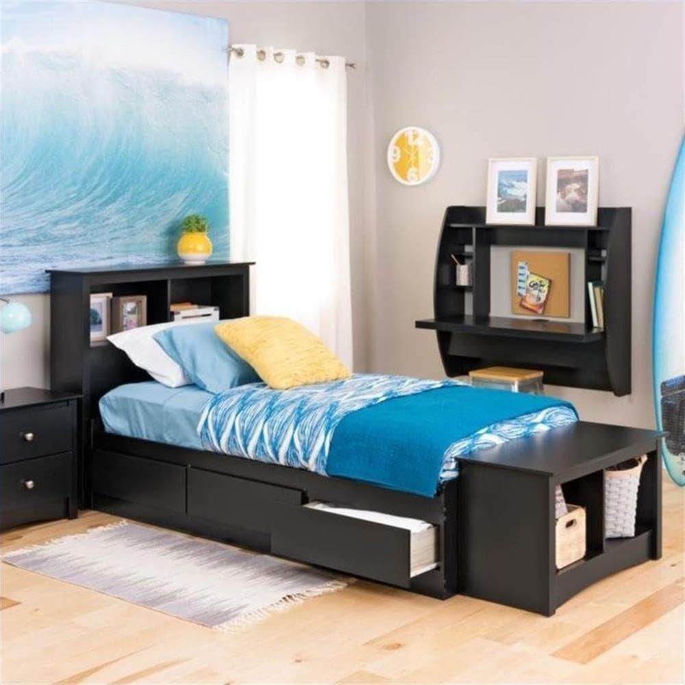 Prepac Floating Desk - Versatile Wall Mounted Desk for Small Spaces, Efficient Computer Desk with Storage, Black Wall Desks, Perfect for Modern Homes