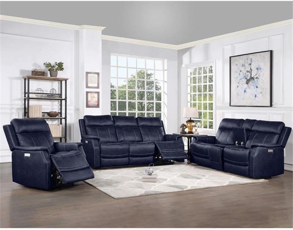 Ocean Blue Faux Leather Power Reclining Loveseat with Storage