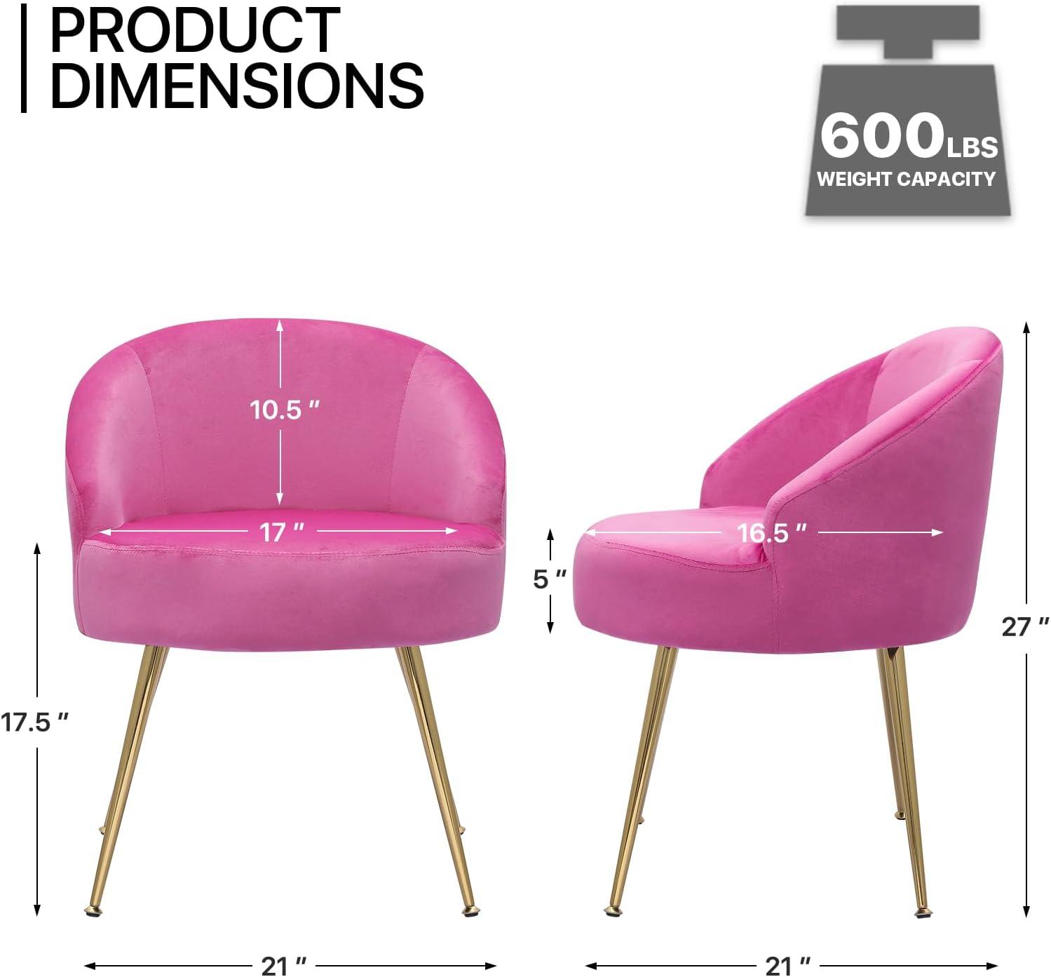 MoNiBloom Modern Upholstered Velvet Accent Chair, Single Sofa Side Chair for Living Bedroom Make-Up Room, Barrel Chair with Golden Metal Legs, Hot Pink