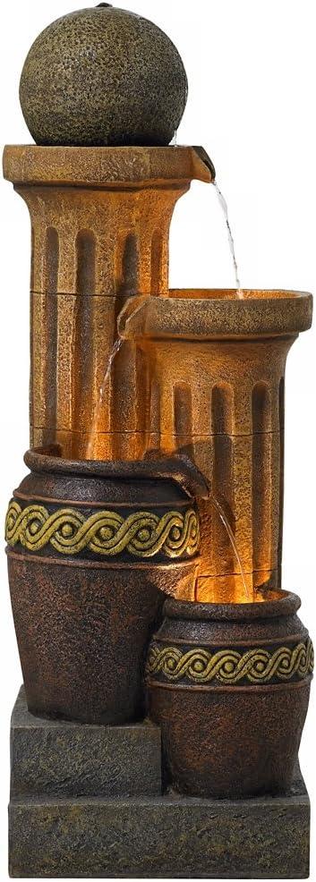 John Timberland Sphere Jugs and Column Rustic Cascading Outdoor Floor Water Fountain with LED Light 50" for Yard Garden Patio Home Deck Porch House