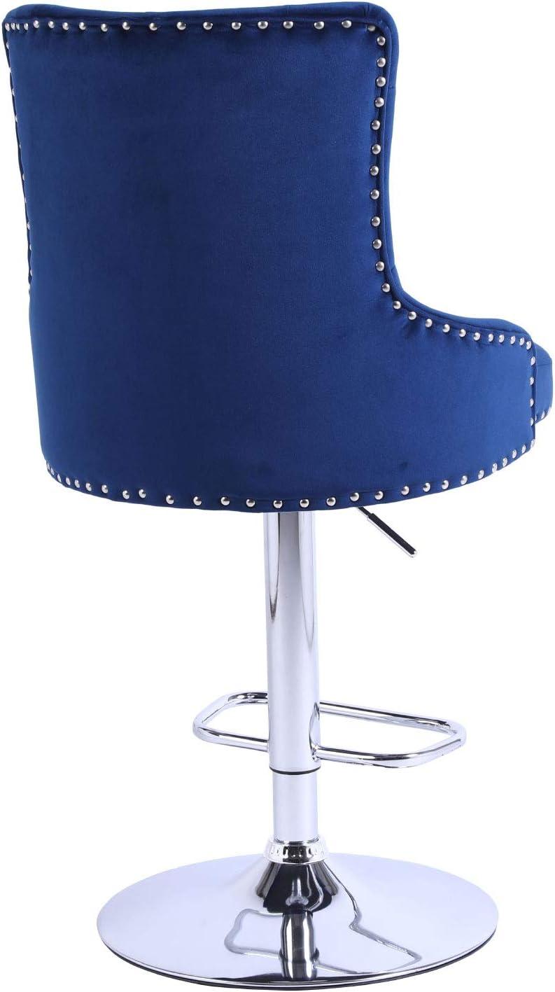 Alexent 43.7"-51.6" Adjustable Swivel Velvet Bar Stools in Navy (Set of 2)