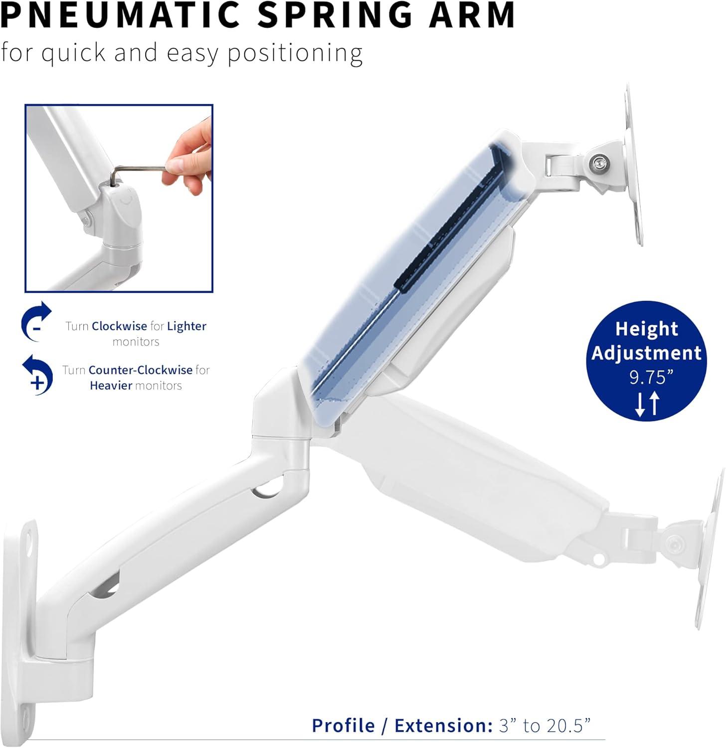 VIVO White Pneumatic Articulating Extended Arm, 17" to 27" Monitor Wall Mount