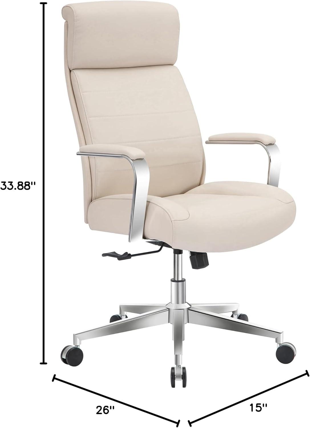 Orren Ellis Vegan Leather High-Back Executive Office Chair, Sand/Chrome, S