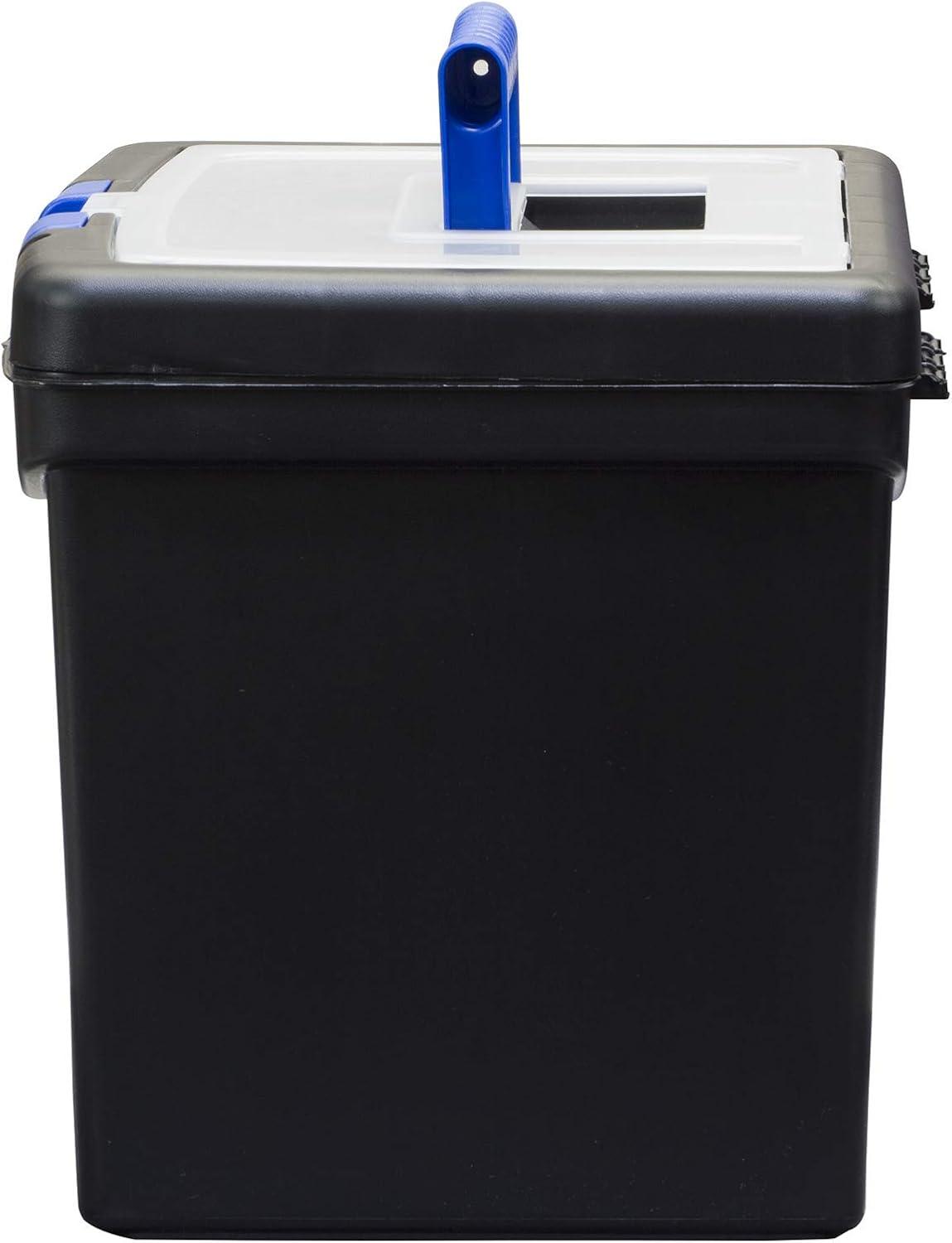 Storex Plastic File Storage Box with XL Storage Lid, Fits Letter-size Paper, Black/Blue