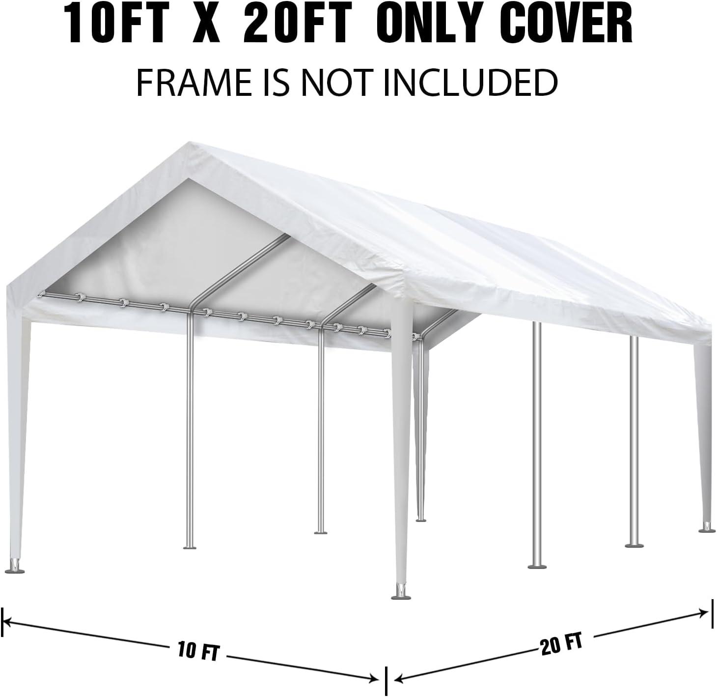 White 10'x20' Waterproof UV-Resistant Carport Canopy Cover with Bungee Cords