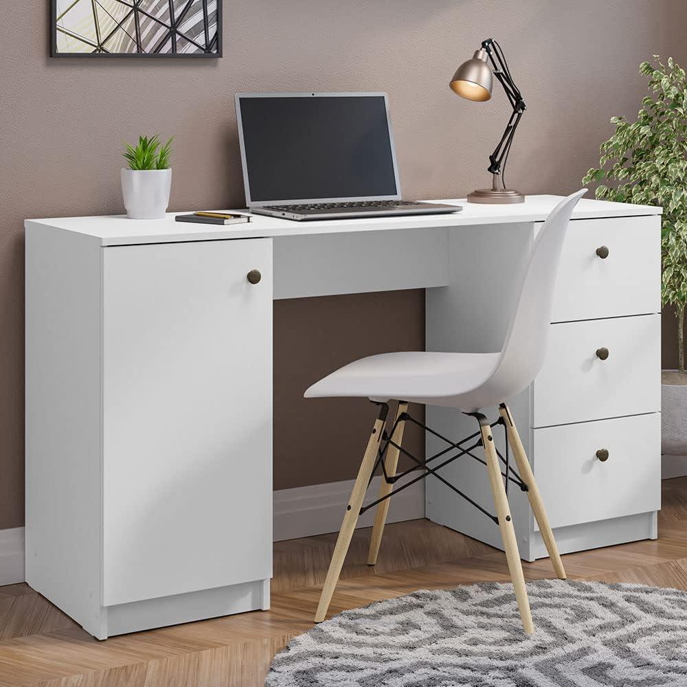 Modern 53 inch Computer Writing Desk with Drawers and Door, Executive Desk, Wood PC Table