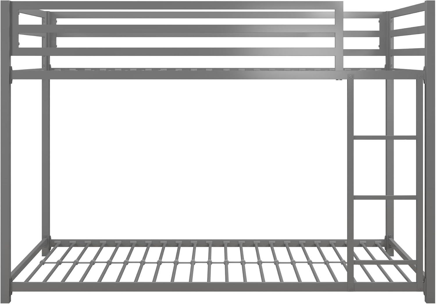 DHP Miles Low Bunk Bed for Kids, Twin Over Twin, Silver