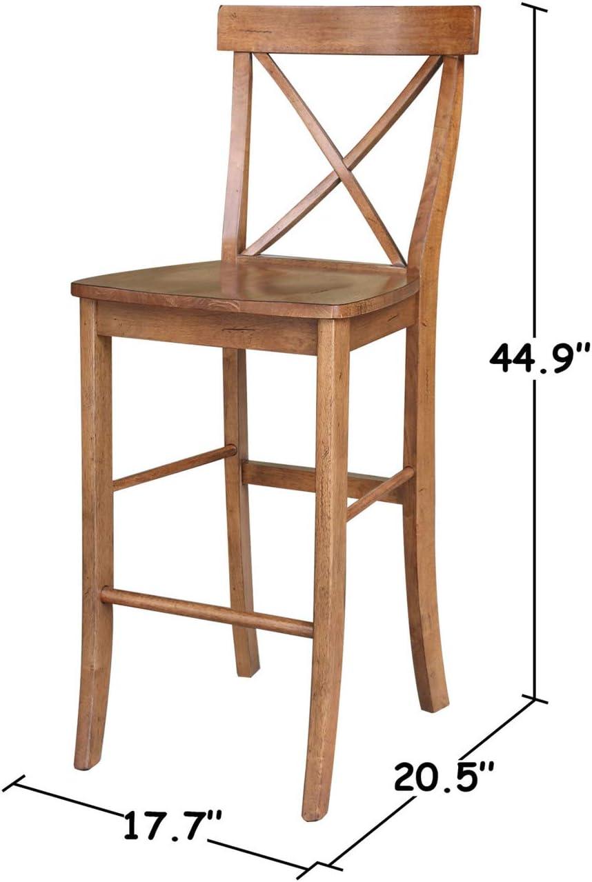 30" X Back Barstool Distressed Oak - International Concepts: Solid Wood, Square Seat, Armless