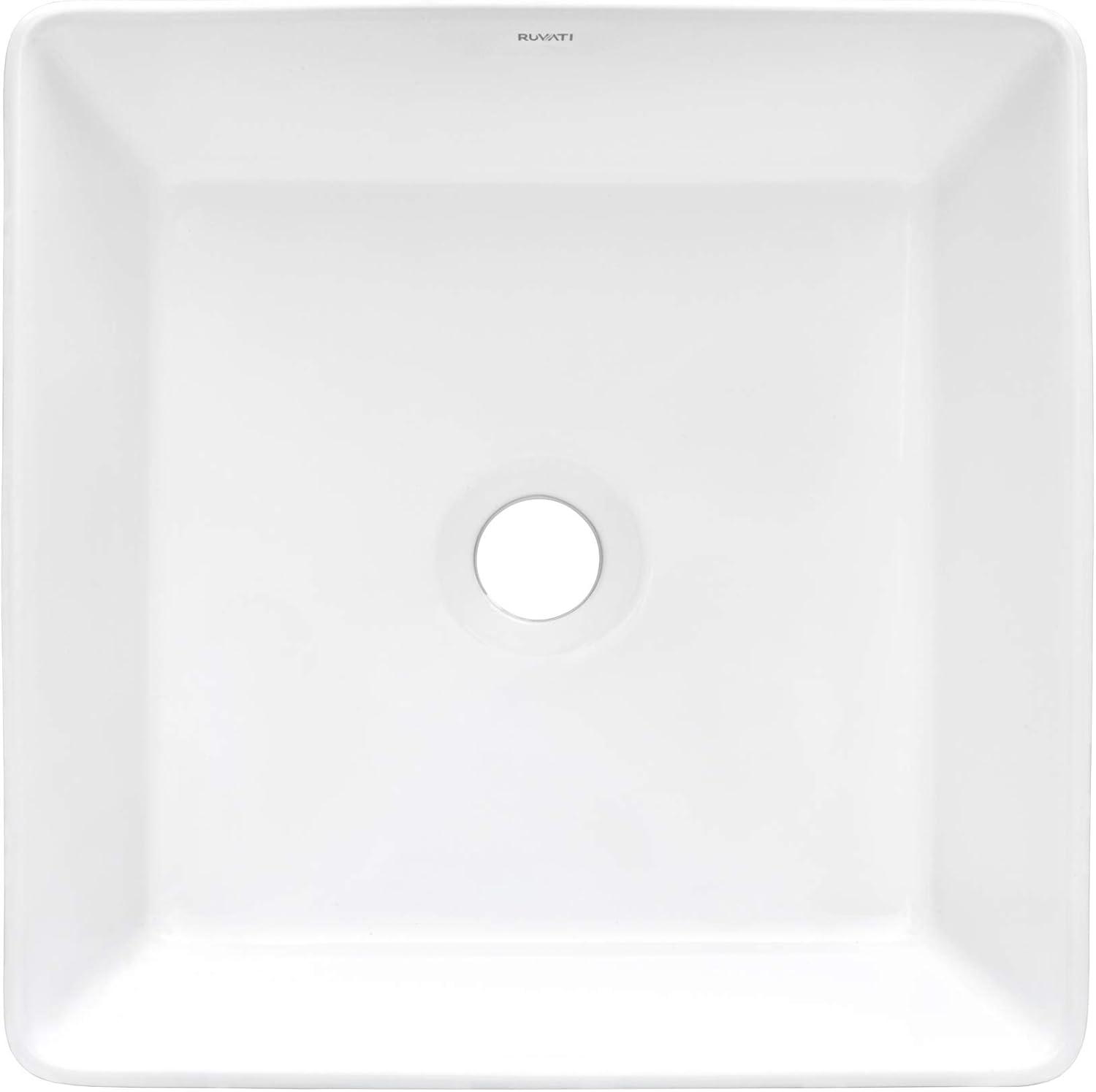 White Ceramic Square Above-Counter Vessel Sink