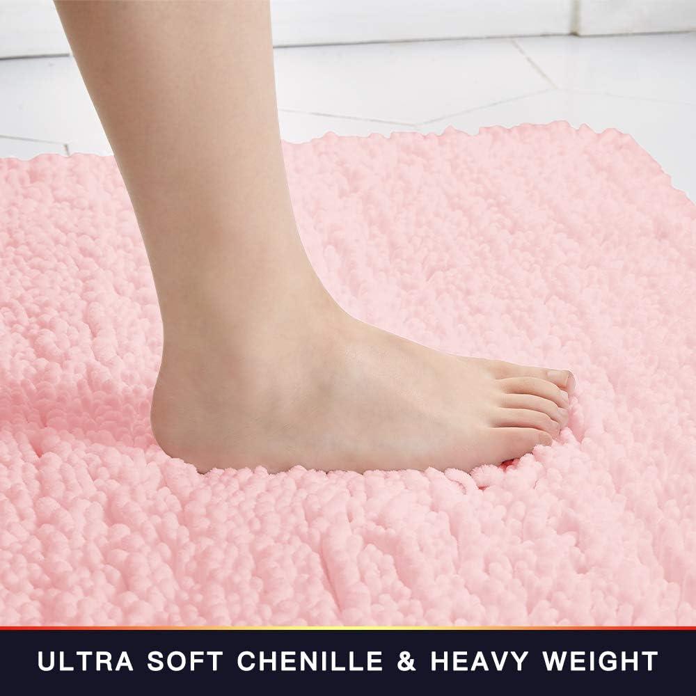 Bathroom Rug Non Slip Bath Mat (24x17 Inch Blush) Water Absorbent Super Soft Shaggy Chenille Machine Washable Dry Extra Thick Perfect Absorbant Best Small Plush Carpet for Shower Floor