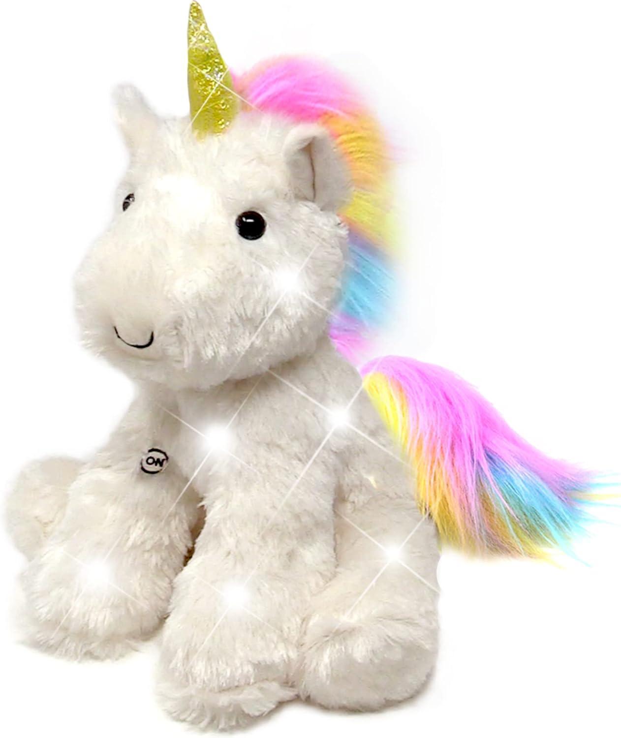 16-Inch White Plush Unicorn with Color-Changing LED Lights