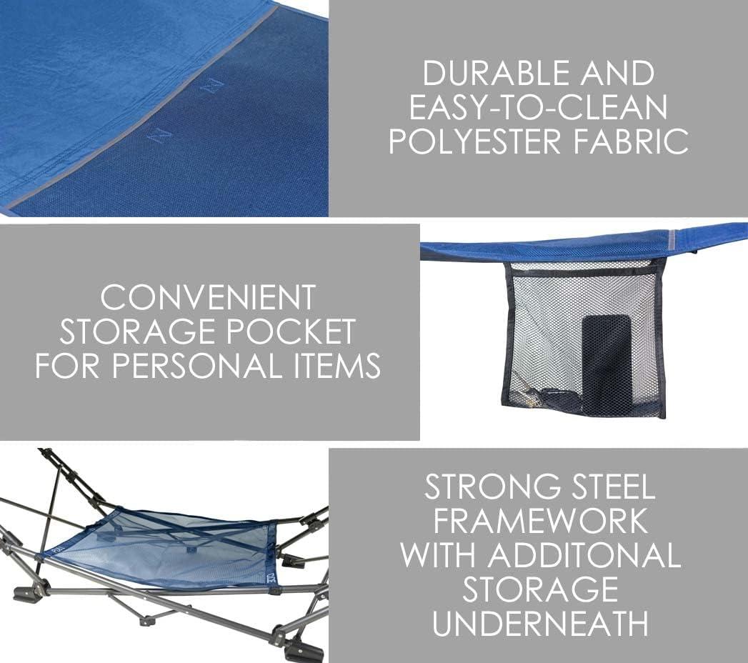 Full-Sized Blue Polyester Portable Folding Hammock with Steel Frame