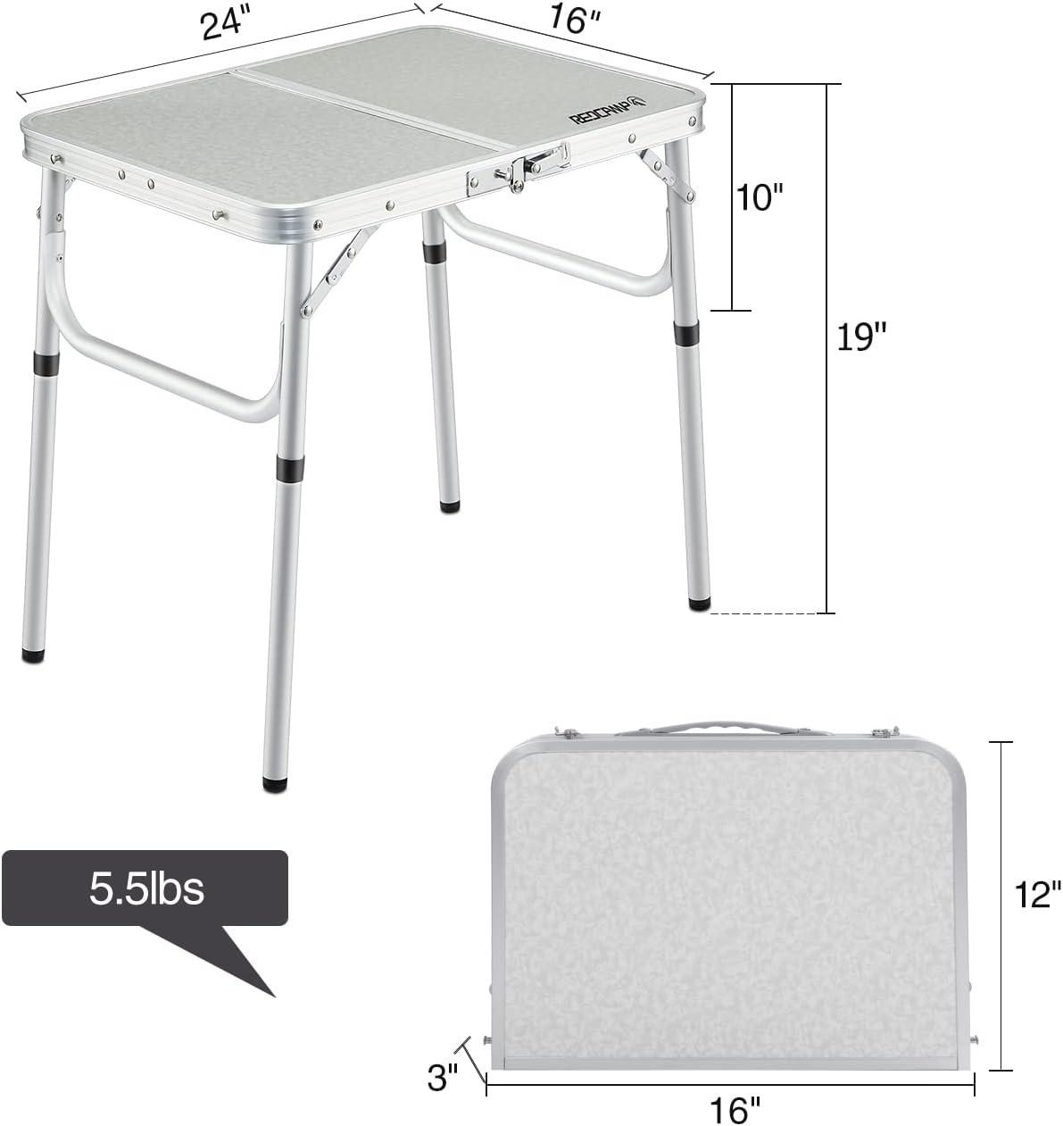 REDCAMP Aluminum Frame Camping Table 4 Foot, Portable Folding Table Adjustable Height Lightweight for Picnic Beach Outdoor Indoor,48 x 24 inches