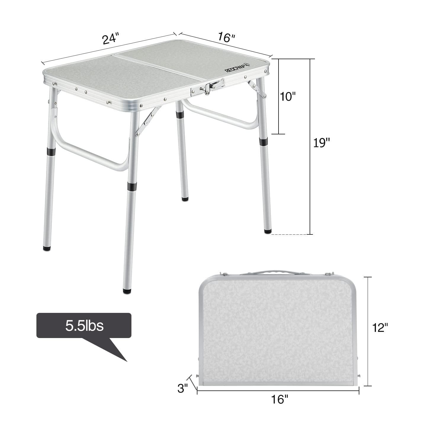 REDCAMP Aluminum Frame Camping Table 4 Foot, Portable Folding Table Adjustable Height Lightweight for Picnic Beach Outdoor Indoor,48 x 24 inches