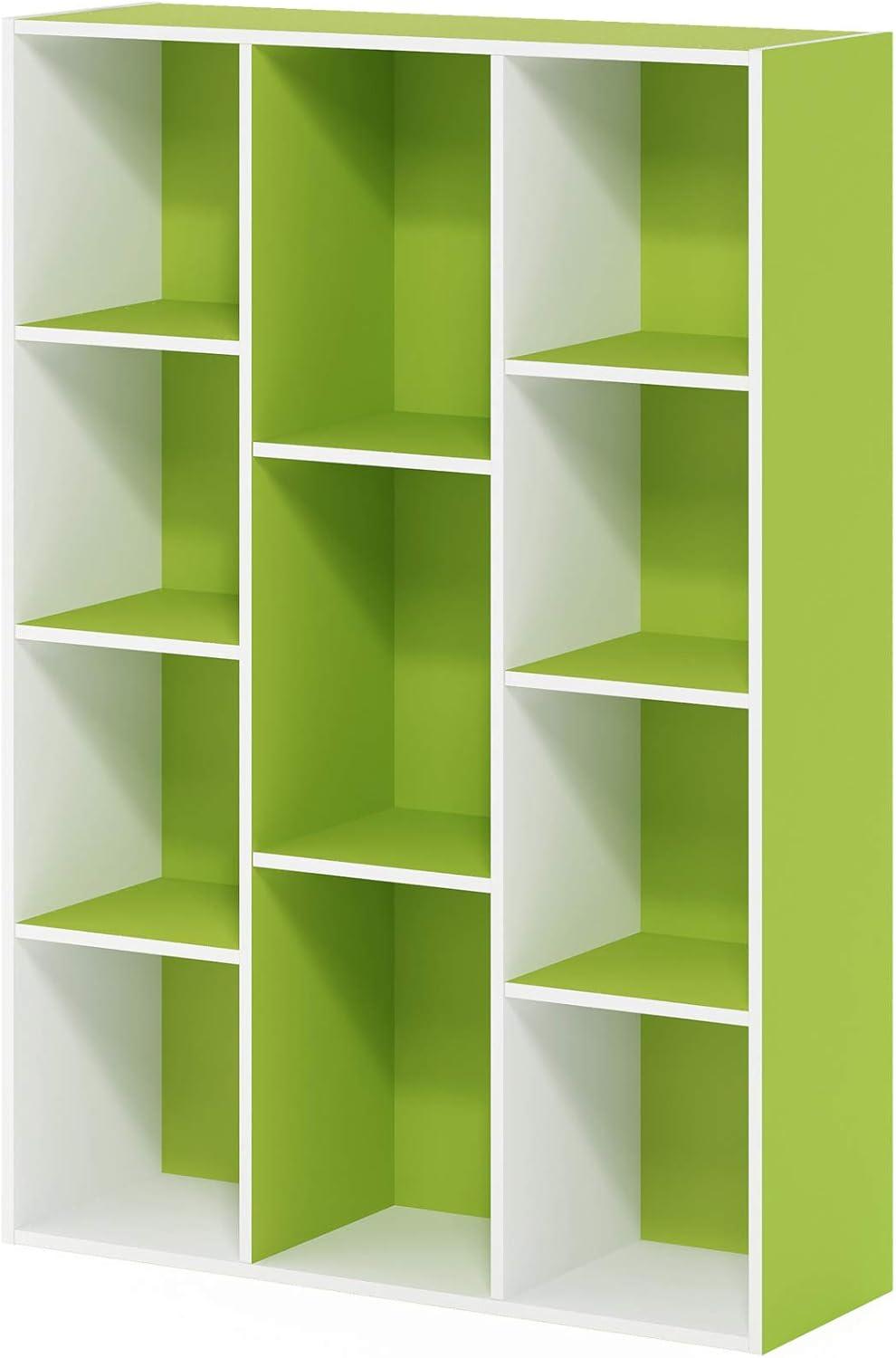 Furinno 3-tier Open Bookcase 11-Cube Floor Standing Storage Shelves Display Cabinet,Green