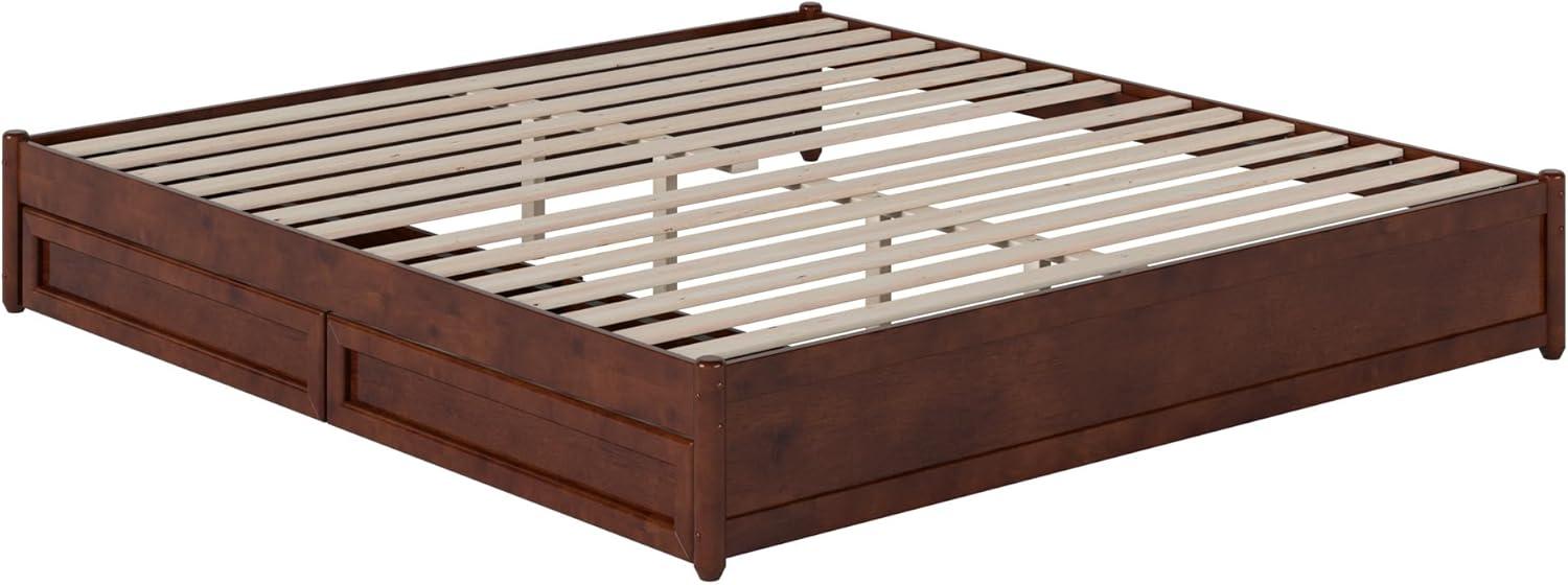 Barcelona King Solid Wood Panel Platform Bed with Storage Drawers in Walnut