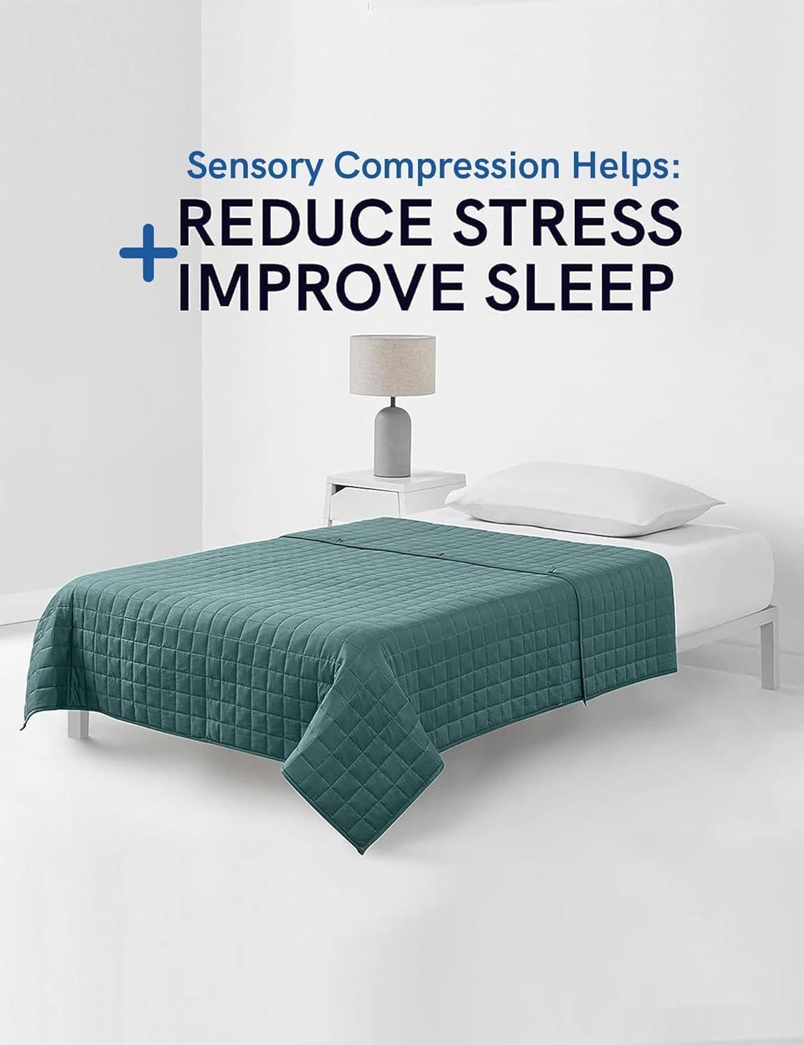 YnM Exclusive Weighted Blanket, Cooling & Cozy Velvet Dual-Sided, Smallest Compartments with Glass Beads, Ideal for One Person of 140lbs on Twin/Full Bed (48x72 Inches, 15 Pounds, Blue/Grey)