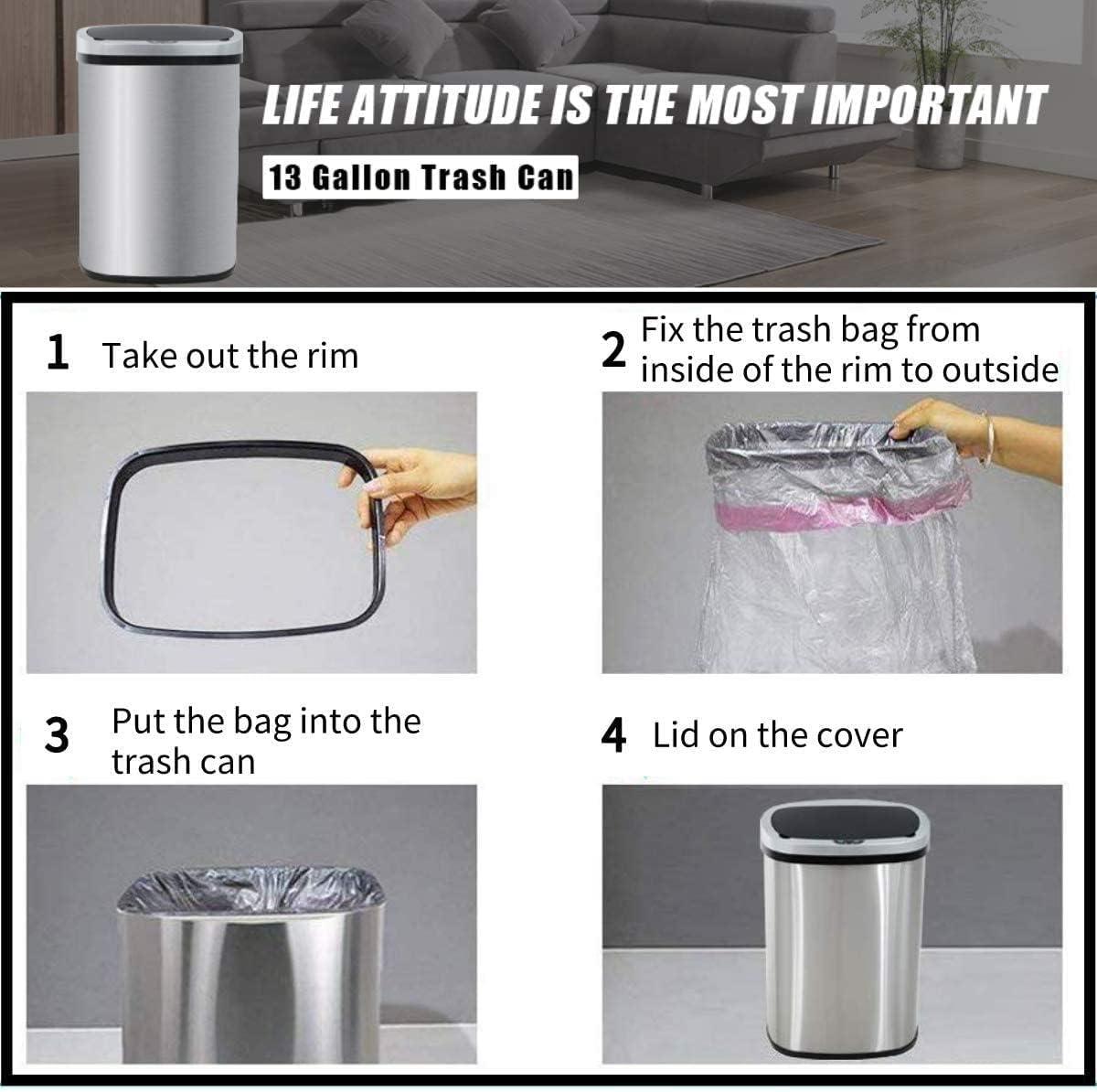 13 Gallon Silver Stainless Steel Touchless Trash Can