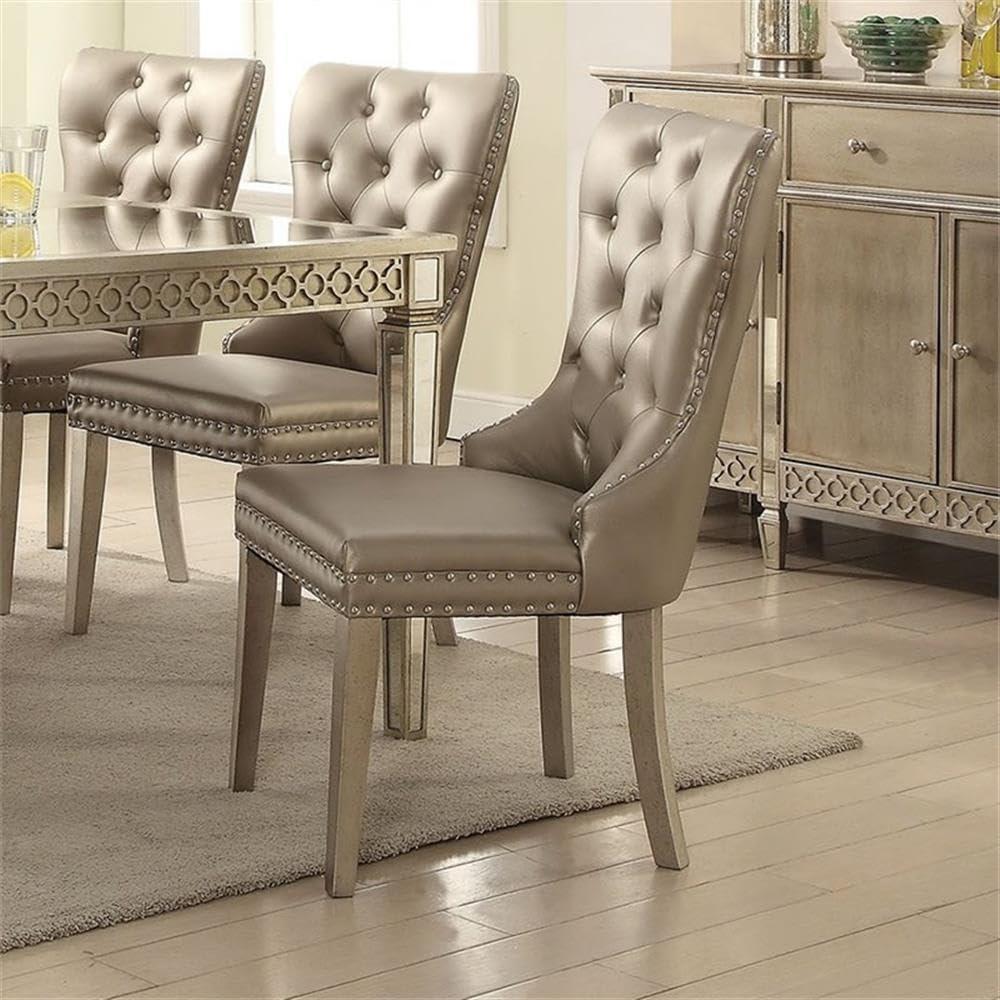 Wildon Home® Kacela Champagne Synthetic Leather & Champagne Finish Side Chair (Set Of 2)