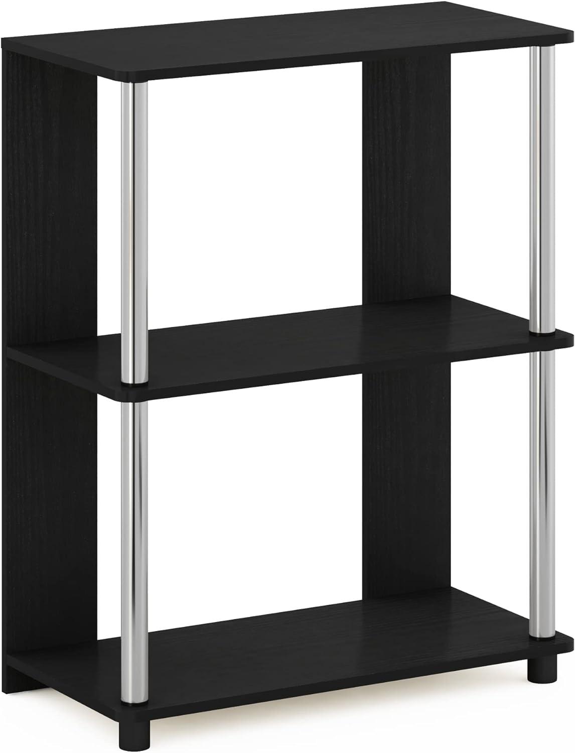 Jaya Simple 3-Tier Bookcase in Americano with Chrome Accents