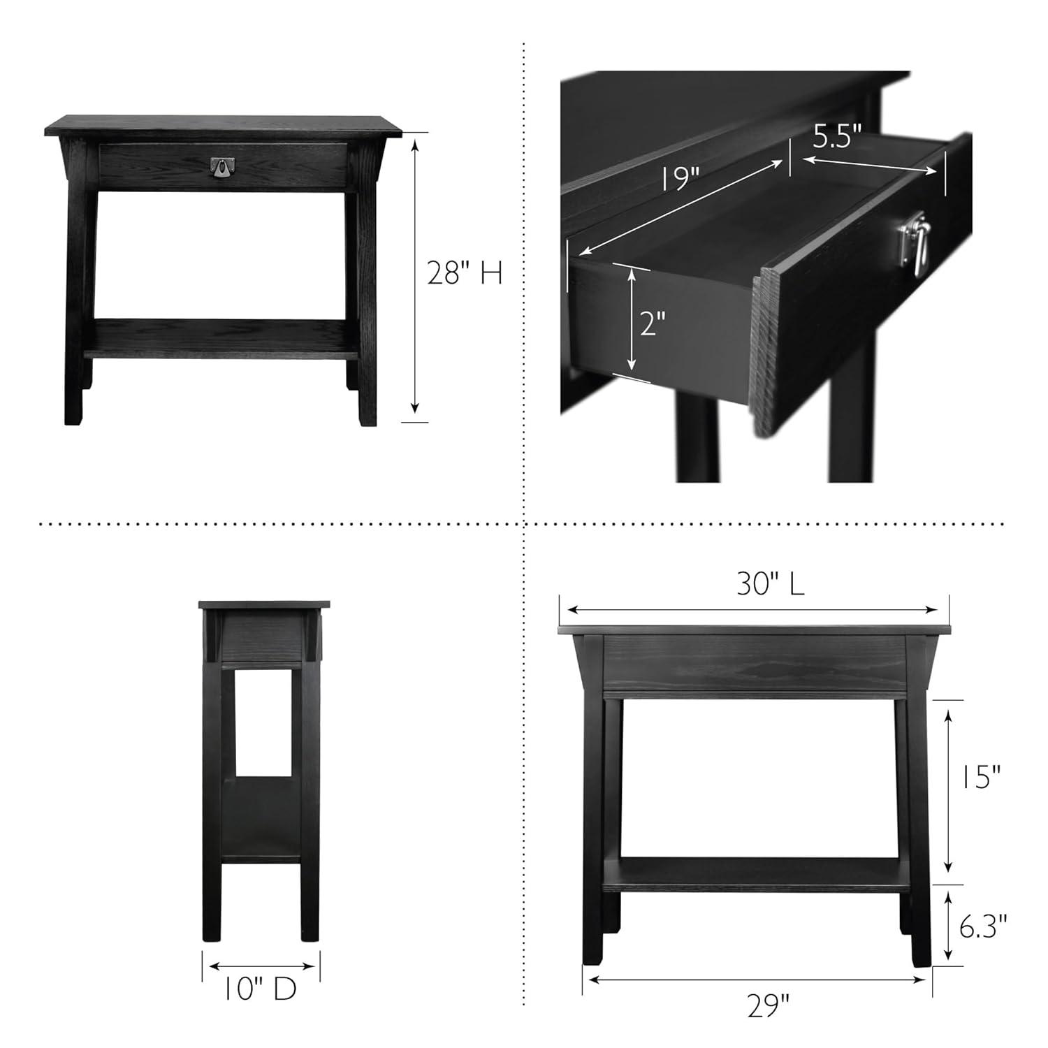Leick Home 10032-RS Mission Round End Table with Drawer, Made with Solid Wood, Side Table for Living Room, Bedroom, and Office, Slate Black Finish