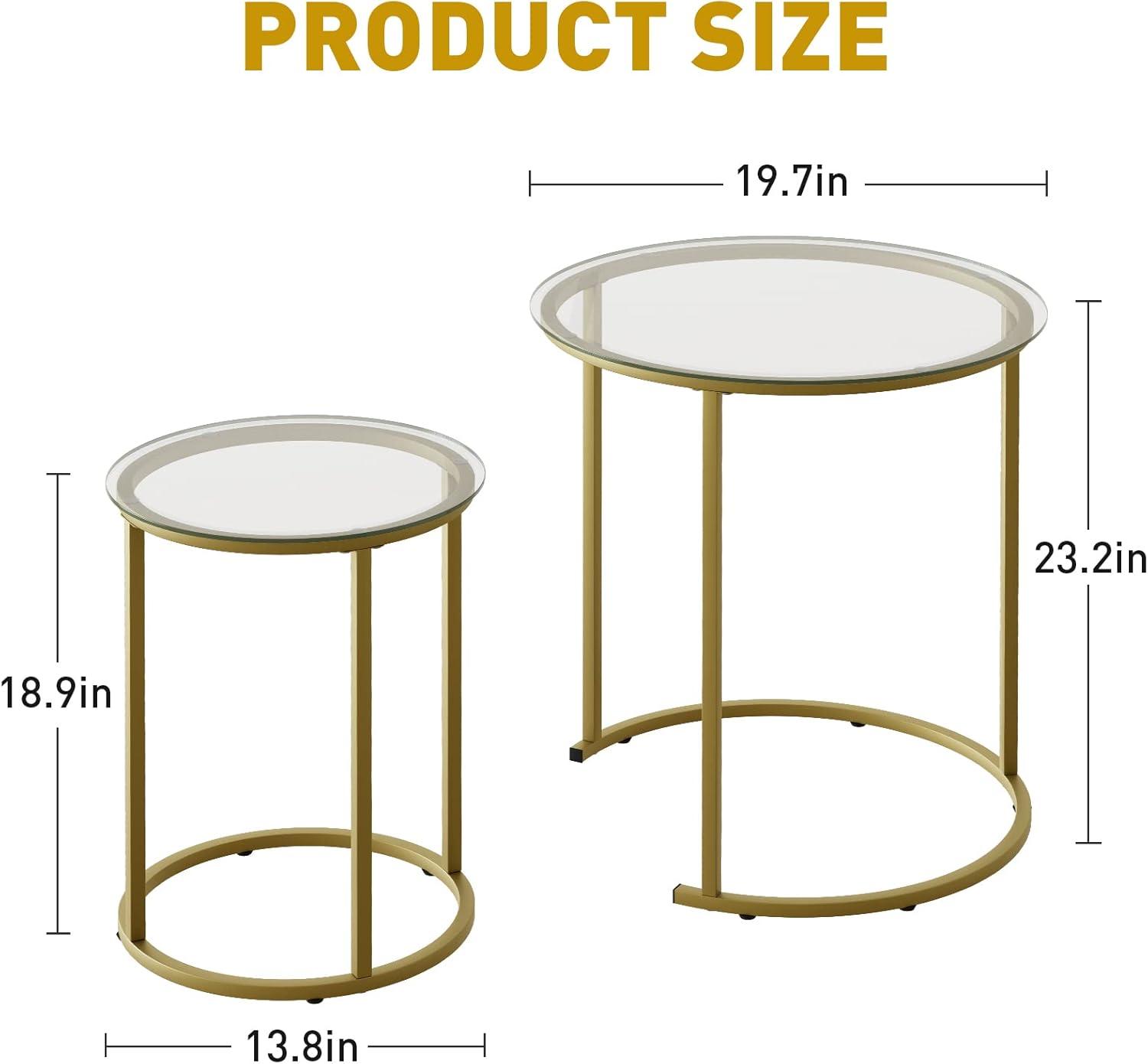 Gold Glass Round Nesting Coffee Table Set with Metal Frame