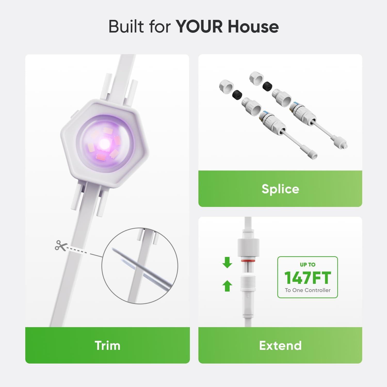 Nanoleaf Essentials Matter Smart Multicolor Permanent Outdoor Lights (49ft) – Plug-in Rgbicw LED Pucks