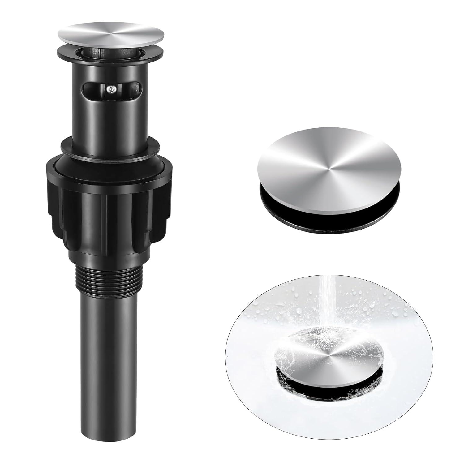 Pop Up Stopper Bathroom Sink Drain with Overflow Vessel Sink Drain for Bathroom Brushed Nickel Pop Up Drain Stopper Anti Clog Strainer Assembly with Strainer Lavatory Vanity Vessel Pop Up Stopper