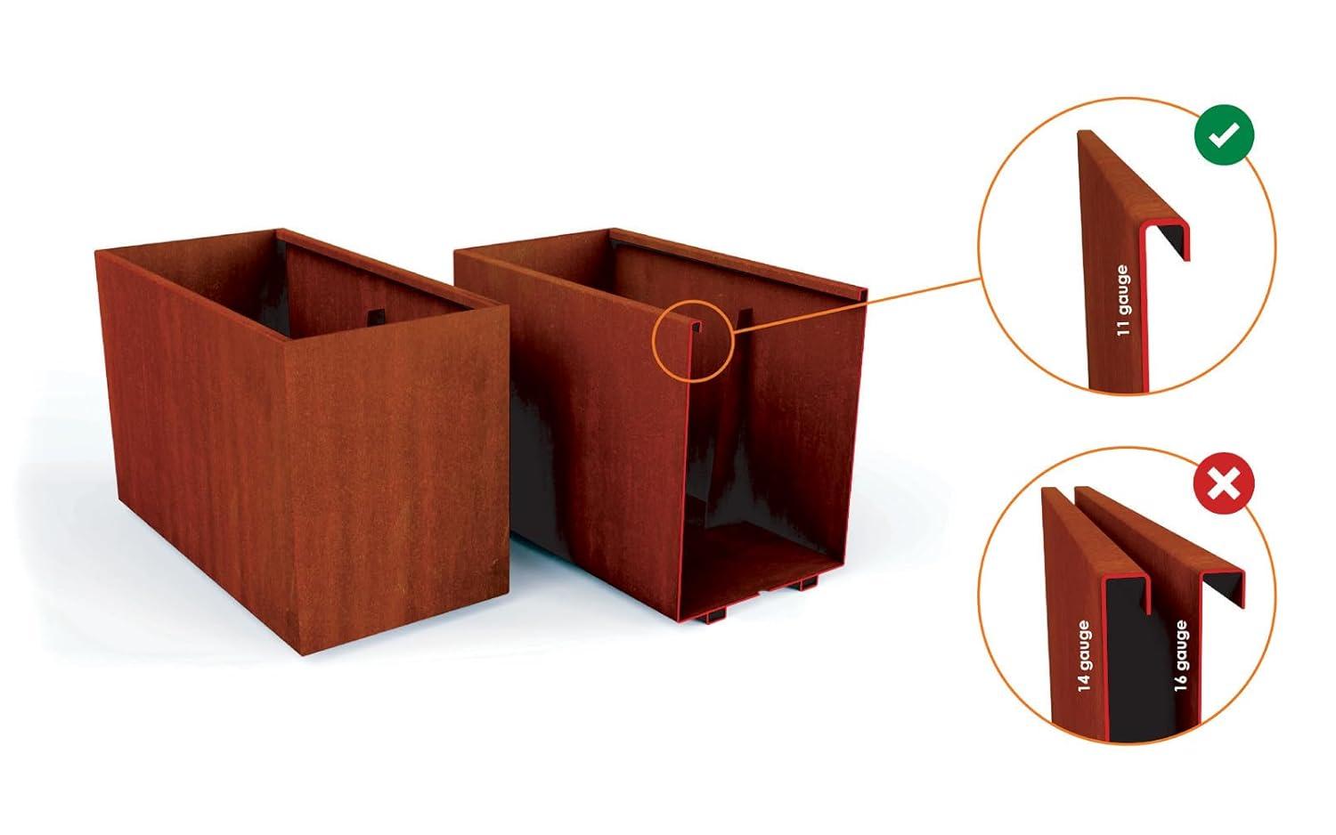 Rustic Corten Steel Rectangular Outdoor Planter Box, 60" x 20" x 24"