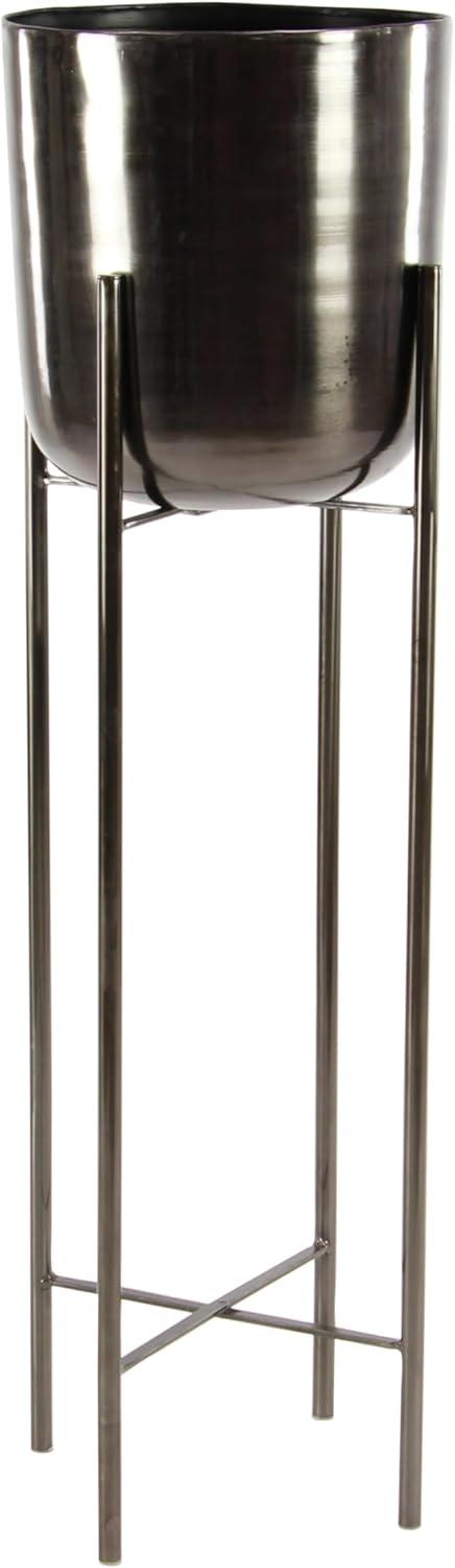 CosmoLiving by Cosmopolitan 2 - Piece Silver Metal Tall Indoor Outdoor Dome Indoor Outdoor Planter with Removable Stand Set