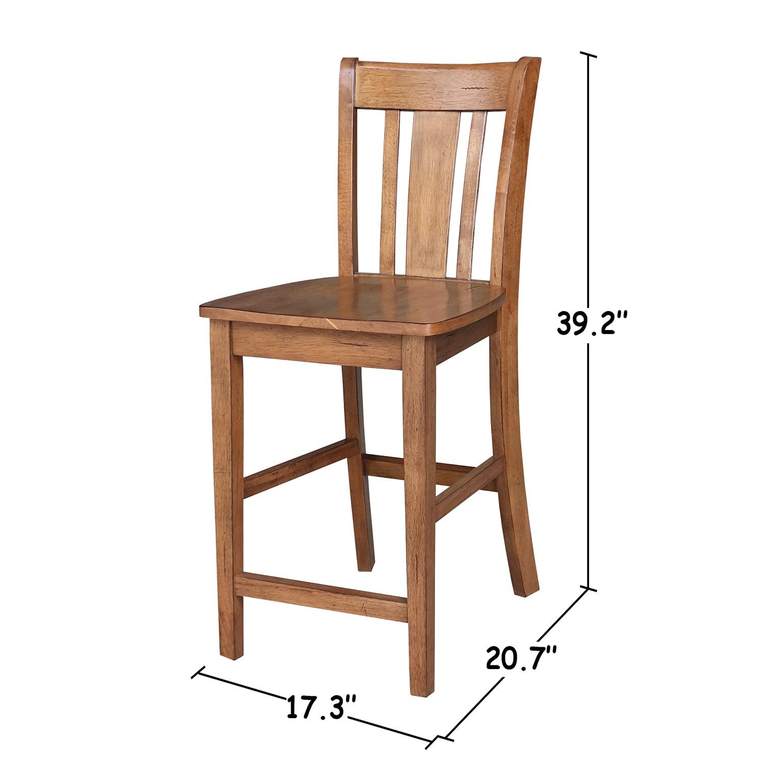 24" San Remo Counter Height Barstool Distressed Oak - International Concepts: Solid Wood, Traditional Style