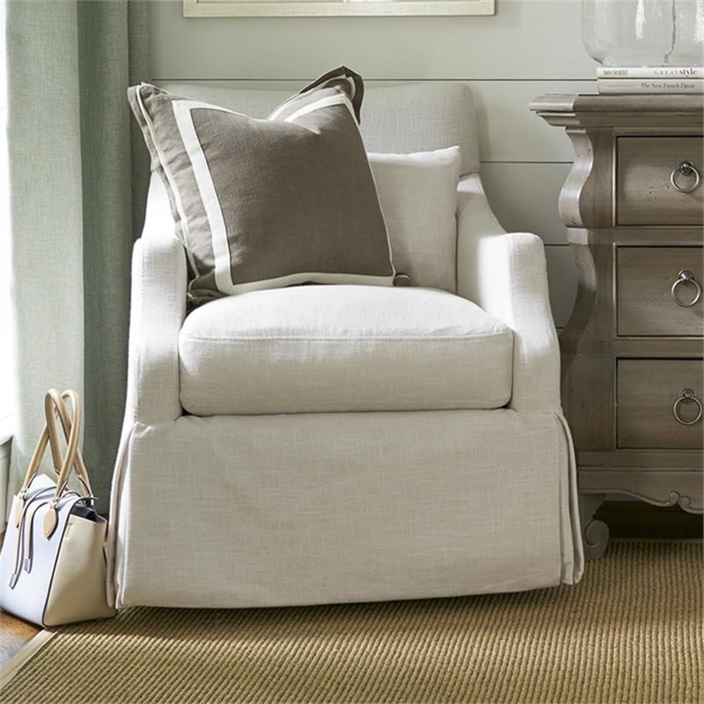 Transitional Cream Swivel Accent Chair with Kidney Pillow