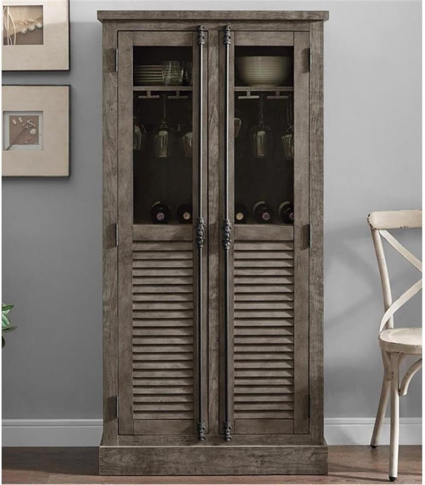 Rustic Gray 19th Century Beverage Cabinet with Glass Doors