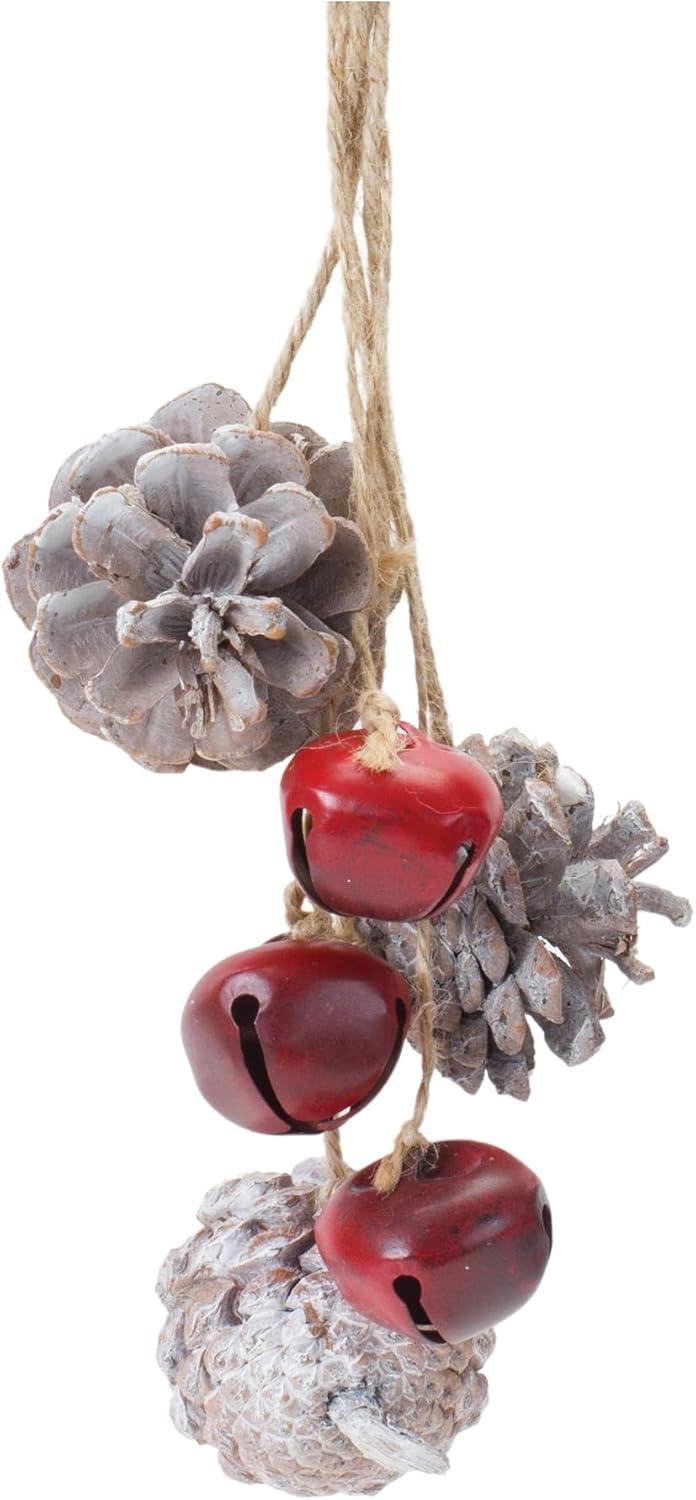 Rustic Red Bell and Pine Cone Drop Ornaments Set